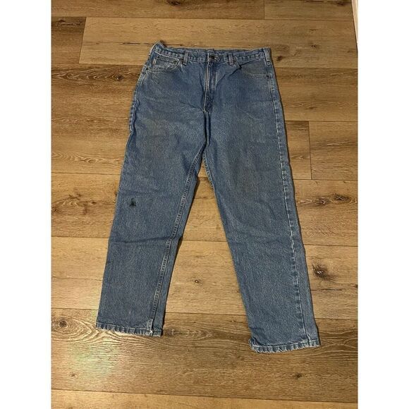 Carhartt B17-STW Men’s 38X32 Blue Denim Jeans Relaxed Fit Work Pants - Picture 1 of 4